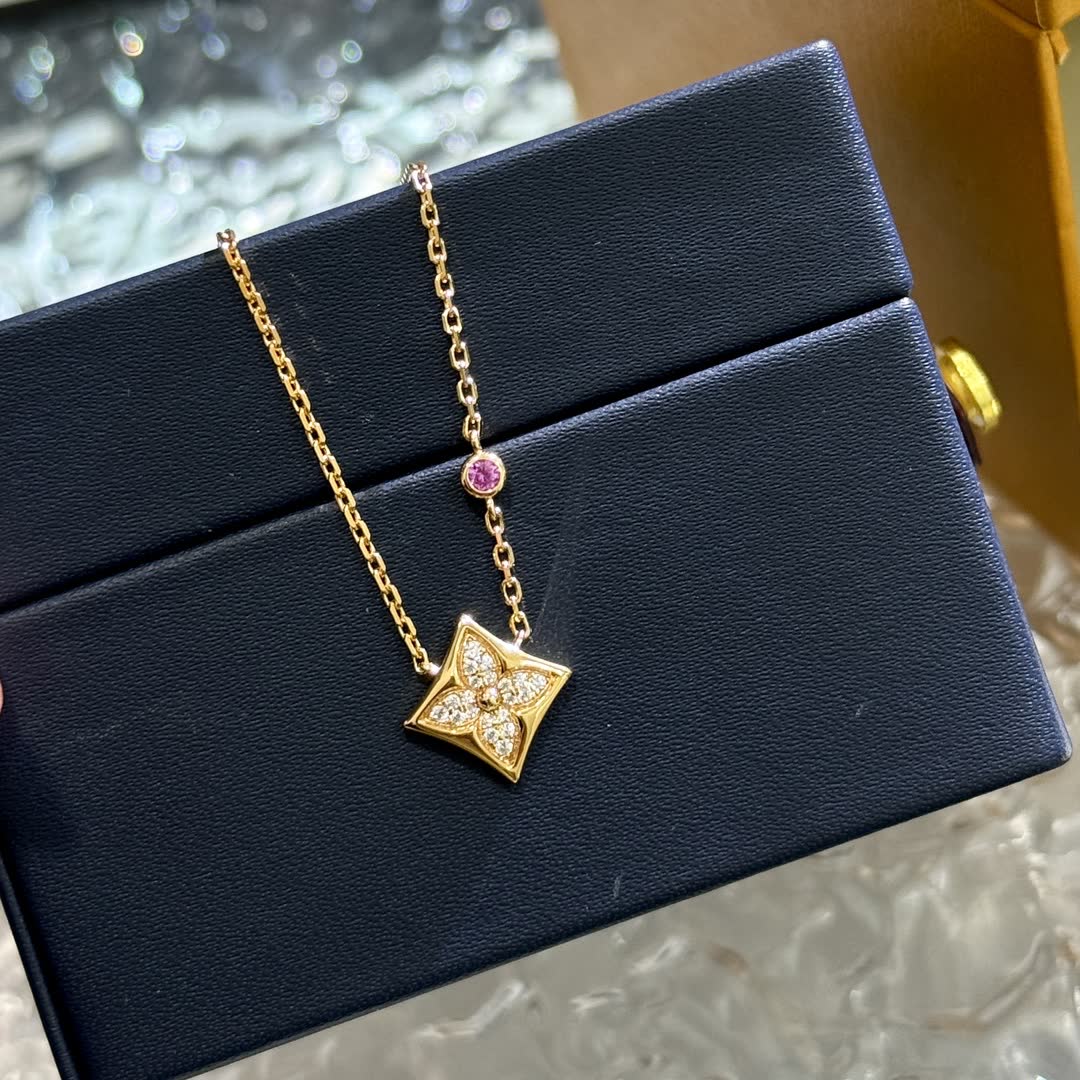 Van Cleef & Arpels Alhambra Diamond and Pink Sapphire Necklace